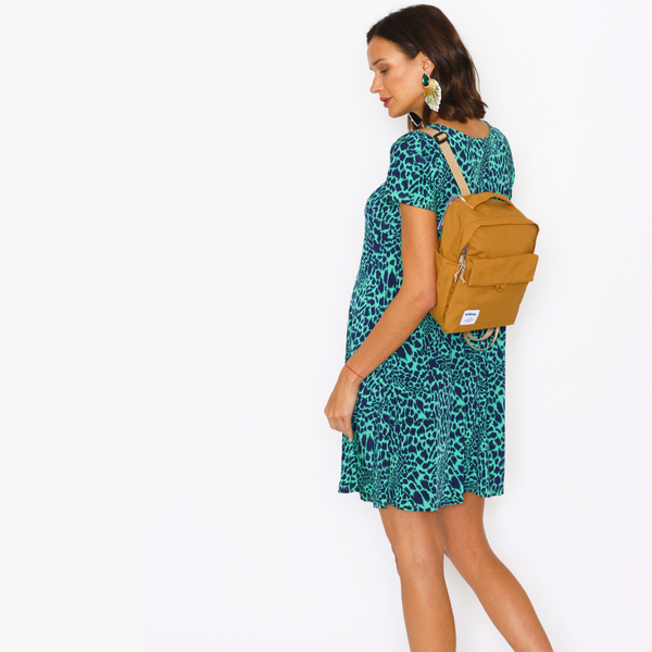 Vestido Maternal Al Cuello Verde Manchas Azul Marino