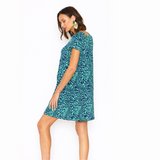 Vestido Maternal Al Cuello Verde Manchas Azul Marino