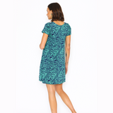 Vestido Maternal Al Cuello Verde Manchas Azul Marino