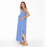 Vestido Lactancia Básico Largo Botones Denim