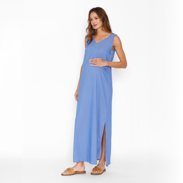Vestido Lactancia Básico Largo Botones Denim