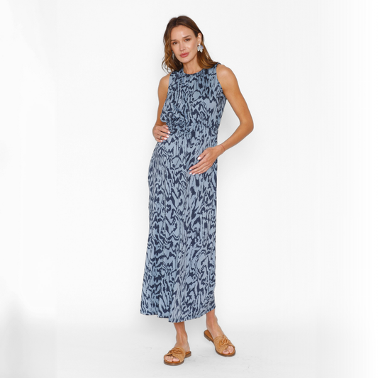 Vestido Lactancia Gabriela Largo Manchas Celeste