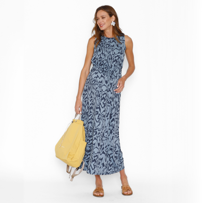 Vestido Lactancia Gabriela Largo Manchas Celeste
