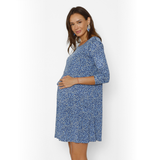 Vestido Lactancia Paz Manga Larga Leo Azul Fondo Beige