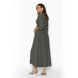 Vestido Lactancia Largo M/Globo Manchas Khaki