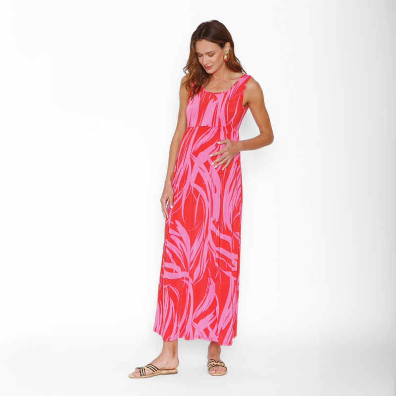 Vestido Maternal Básico Largo Ondas Rojo
