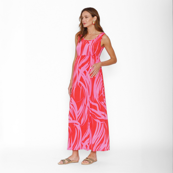 Vestido Maternal Básico Largo Ondas Rojo