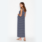 Vestido Maternal Básico Largo Rayas Azul