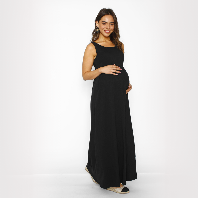 Vestido Maternal Básico Largo Algodón Negro