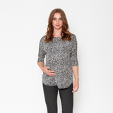 Polera Maternal Manga Codo Leopardo Crudo Gris