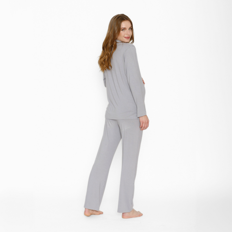 Pijama Maternal Camisero Manga Larga Gris