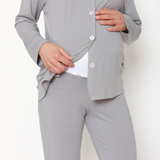 Pijama Maternal Camisero Manga Larga Gris