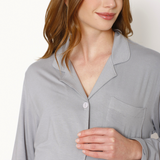 Pijama Maternal Camisero Manga Larga Gris