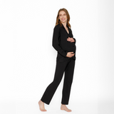 Pijama Maternal Camisero Manga Larga Negro