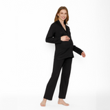 Pijama Maternal Camisero Manga Larga Negro