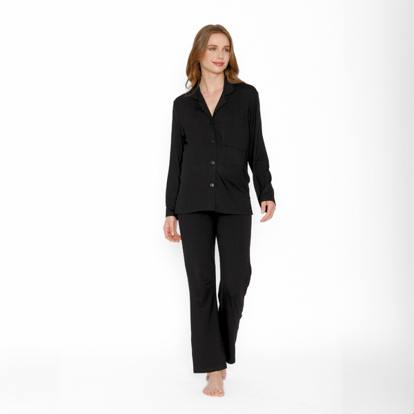 Pijama Maternal Camisero Manga Larga Negro