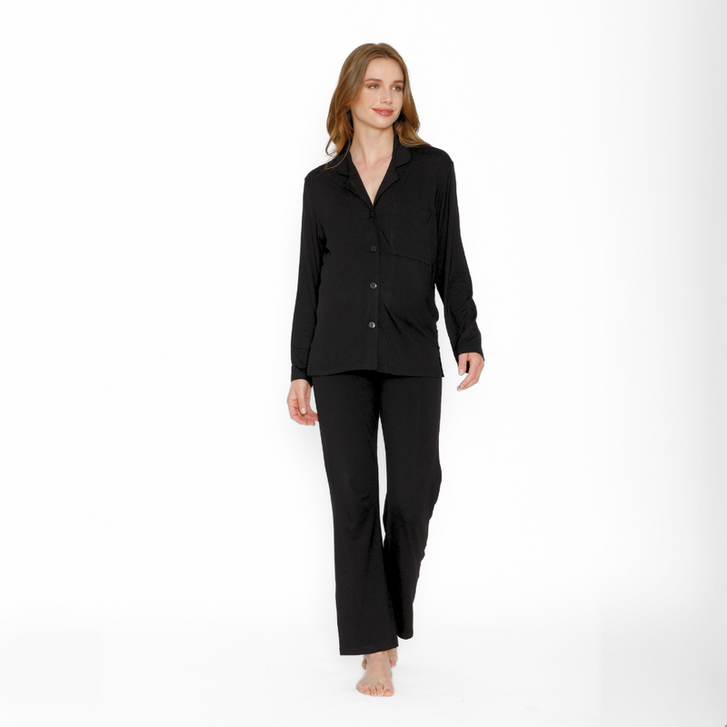 Pijama Maternal Camisero Manga Larga Negro