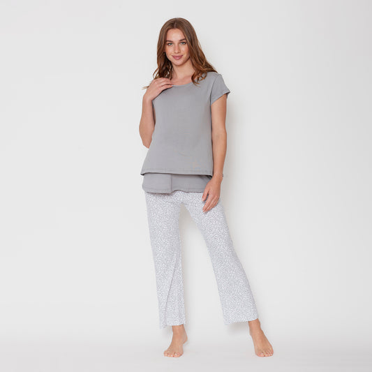 Pijama Maternal Manga Corta Ramitas Grises