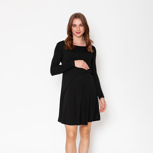 Vestido Lactancia Paz Manga Larga Negro