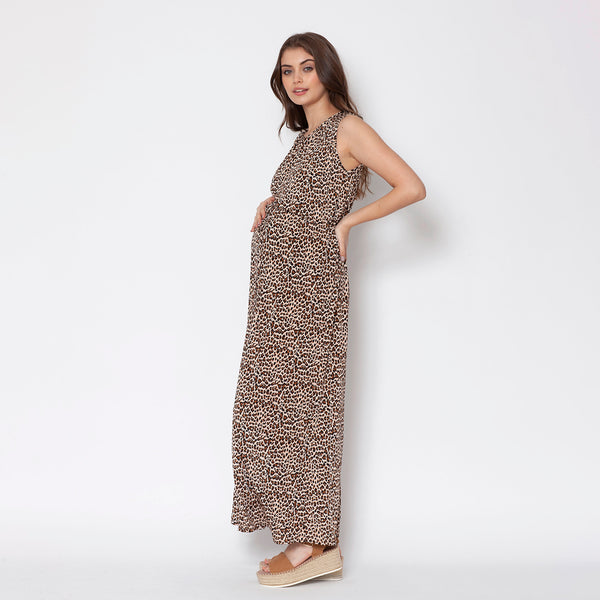 Vestido Lactancia Gabriela Largo Chita Beige
