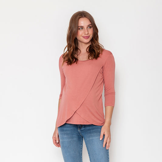 Polera Lactancia Capas Manga 3/4 Rosado