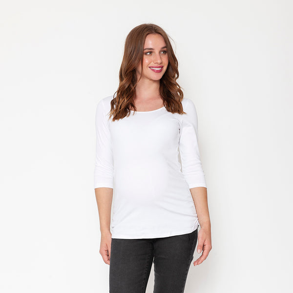 Polera Maternal Algodón Pima Manga 3/4 Blanca