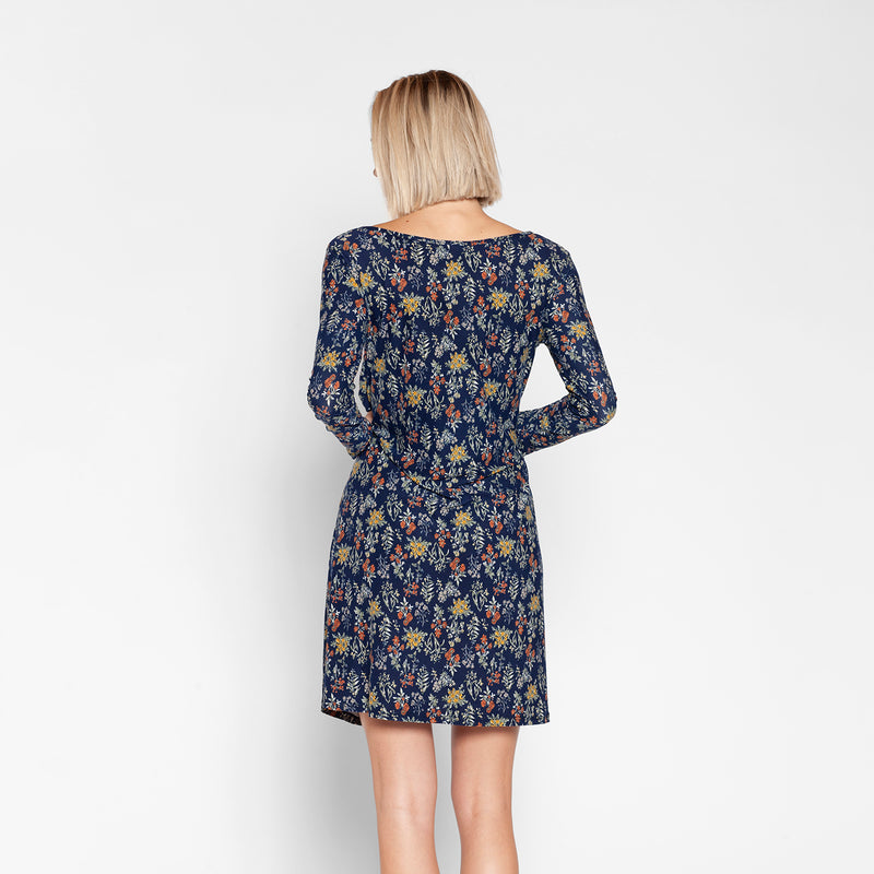 Vestido Lactancia Paz M/L Florcitas Azul Marino