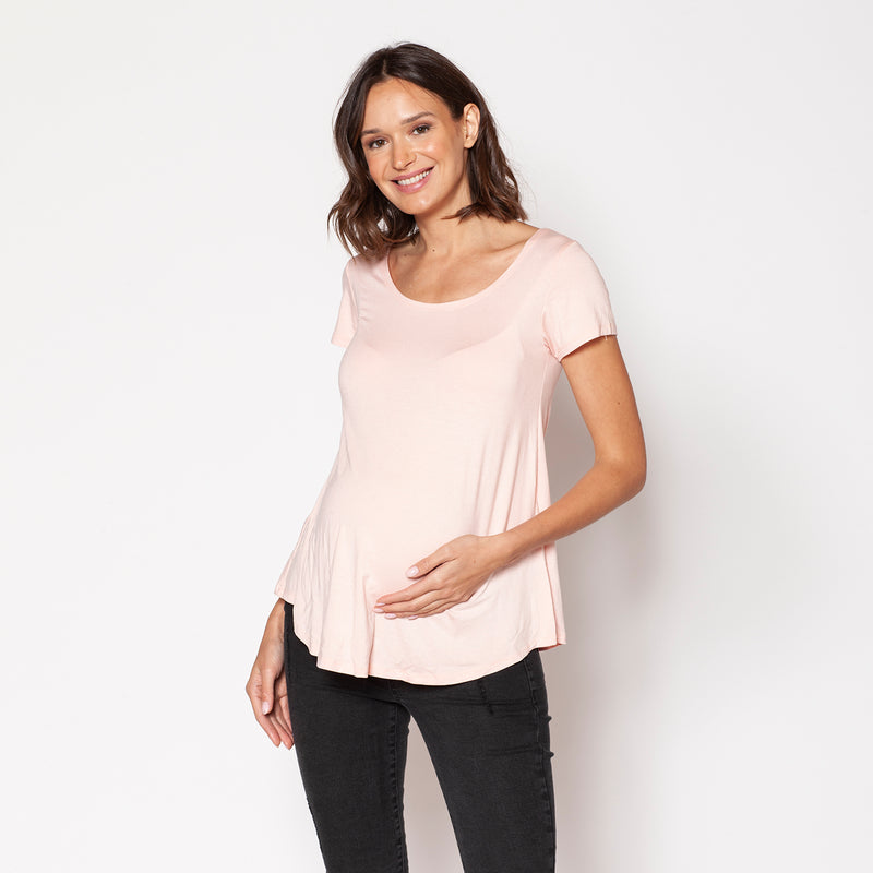 Polera Maternal Ruedo Curvo Rosada